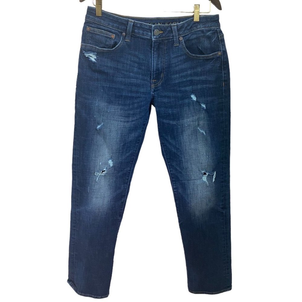 American Eagle Jeans 31x32 Blue Denim Distress Next Level Stretch Slim Straight